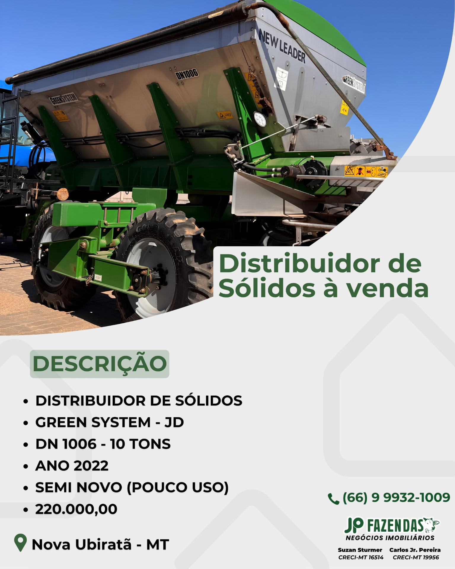 Distribuidor de Sólidos Green System DN 1006 à venda em Nova Ubiratã, MT