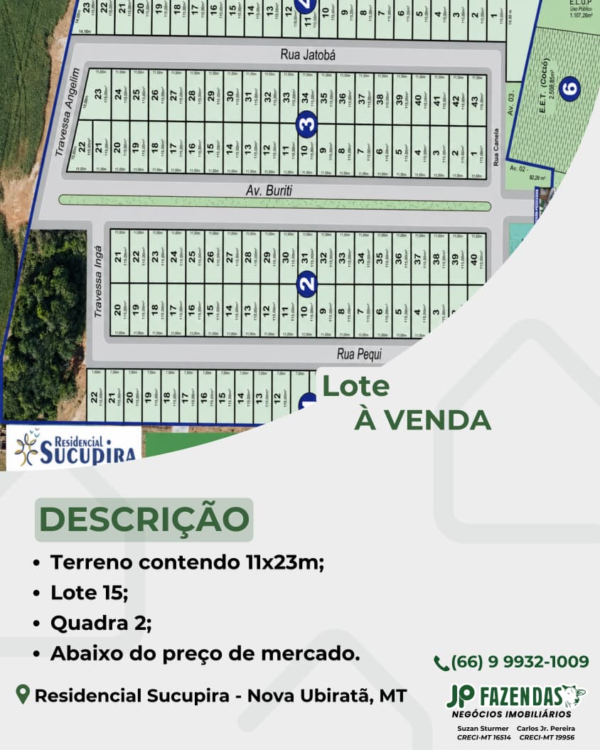 Lote 15 da Quadra 2 no Residencial Sucupira — Nova Ubiratã, MT